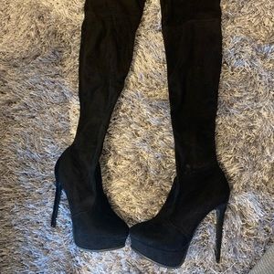 Over the Knee Black Suede Boots